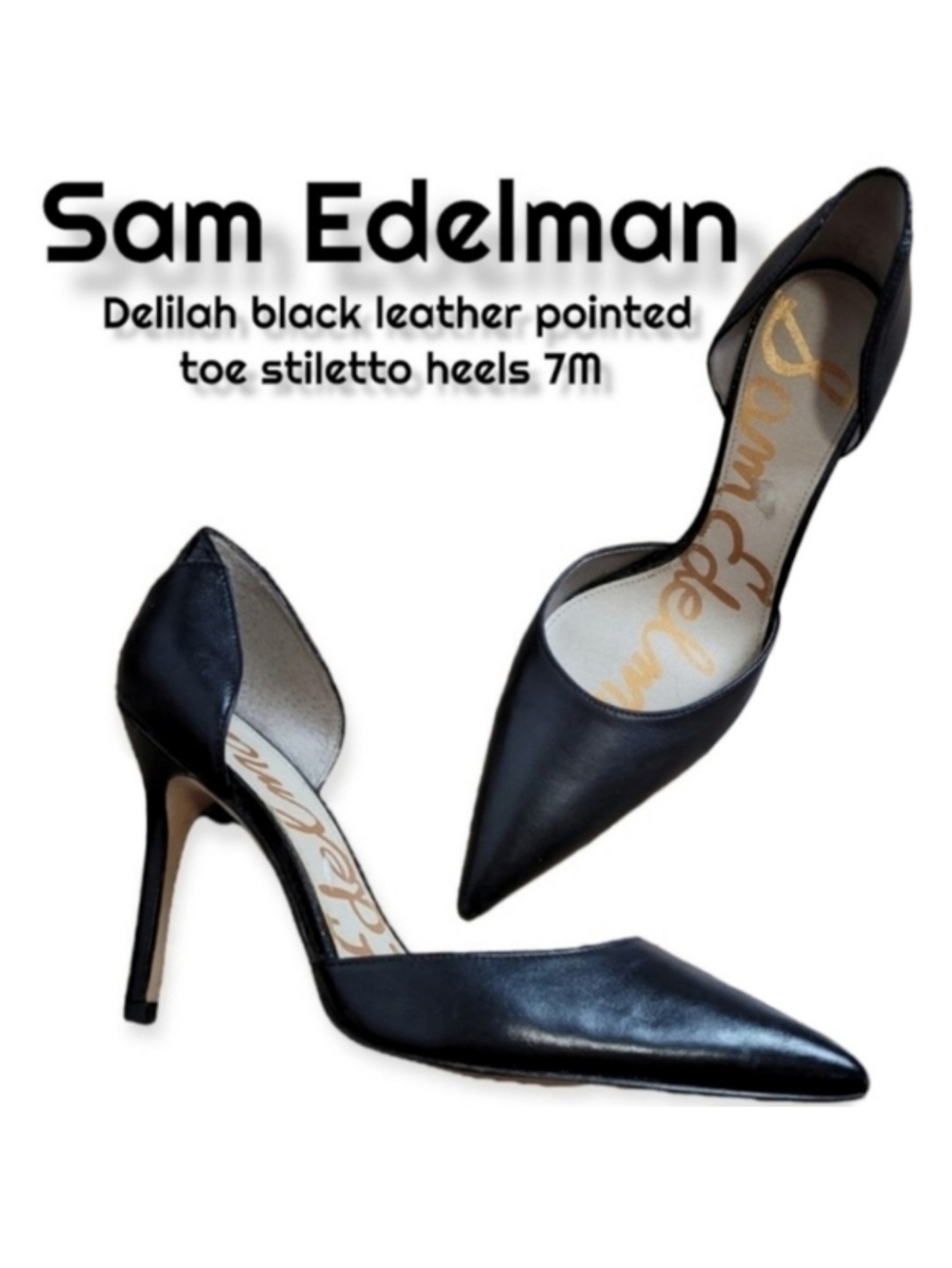 Sam Edelman Delilah Black Leather Snakeskin Pointed Stiletto Pumps Women's  7
